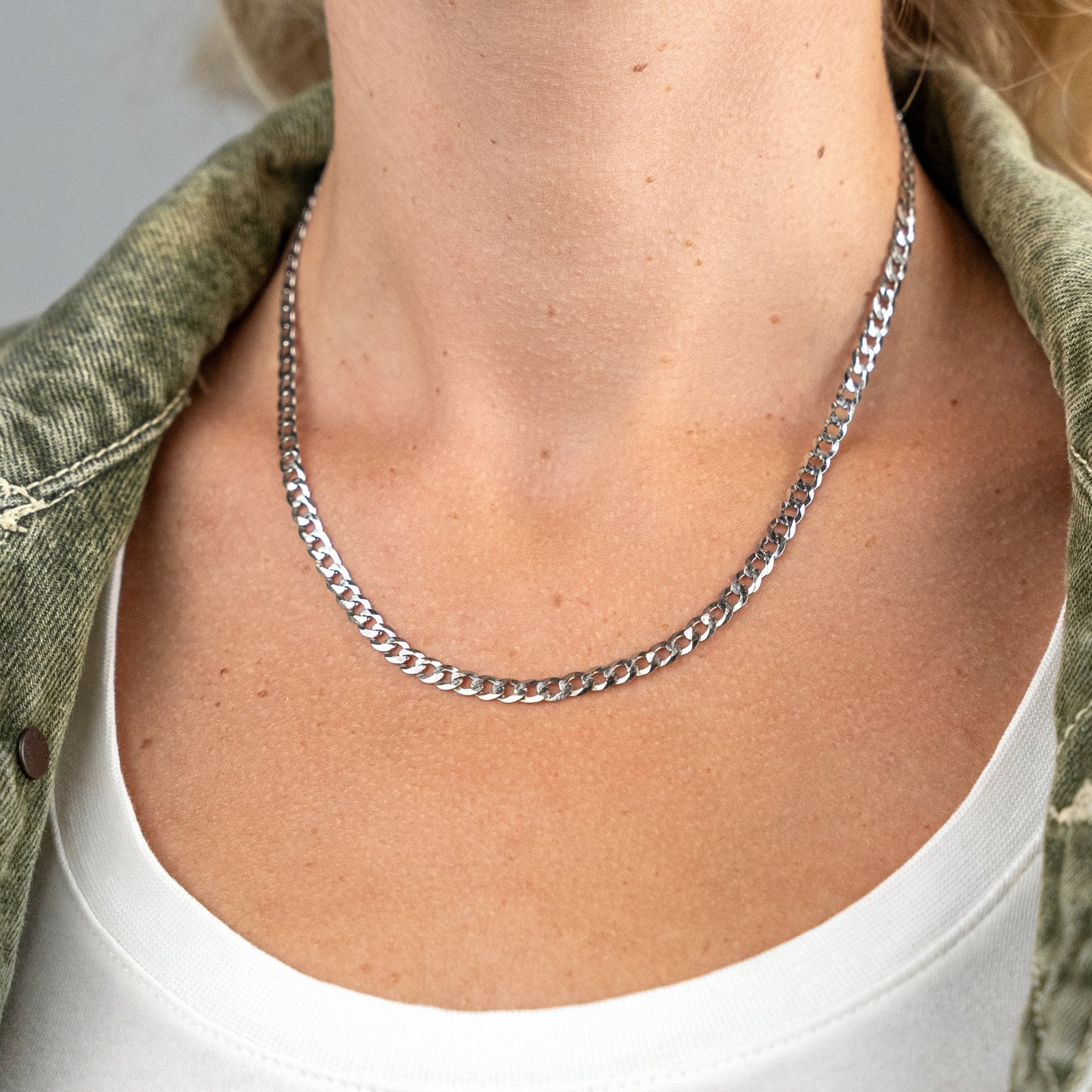 14k Flat Beveled Curb Chain Necklace - White Gold – Ice Guys Jewelry