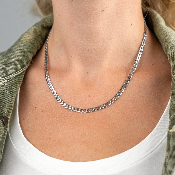 Flat Curb Chain Necklace | Silver - Pixie Wing -